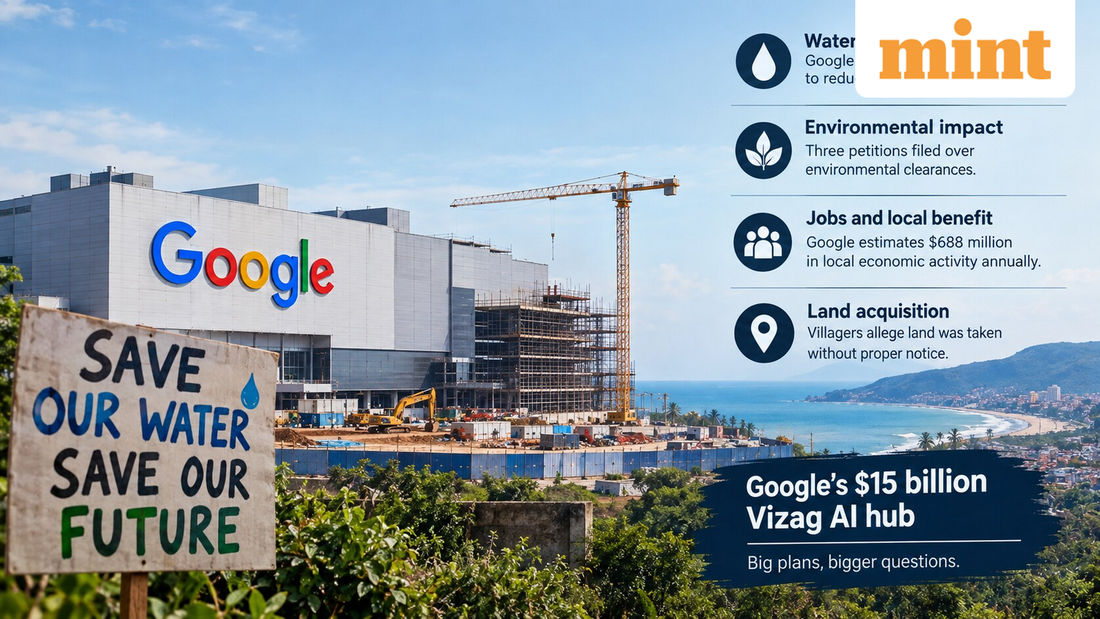 Google defends $15 billion Vizag AI hub as water fears, land disputes and protests put project under scrutiny — Mint India, Savage Technology news